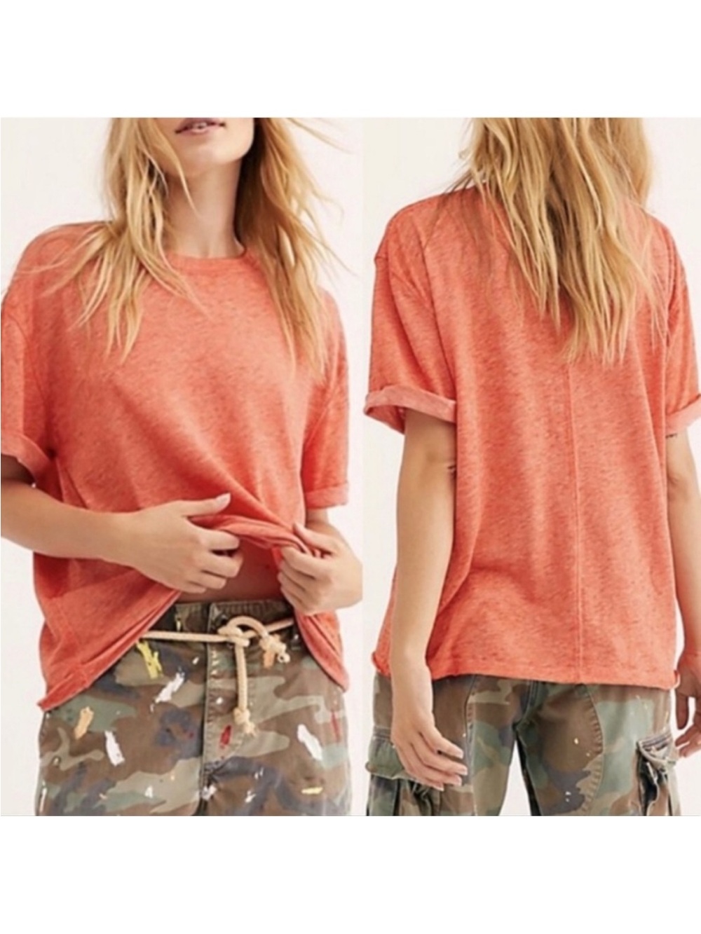 Free People Cassidy Tee Oversized‎ Tshirt Lightweight Cotton Small Orange